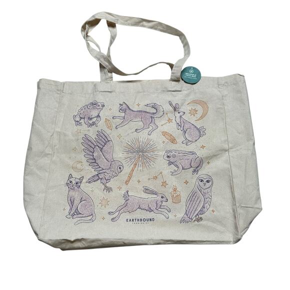 Earthbound Trading Co. Handbags - EARTHBOUND TRADING Canvas Tote Bag Cream Purple Celestial Animal Print NWT